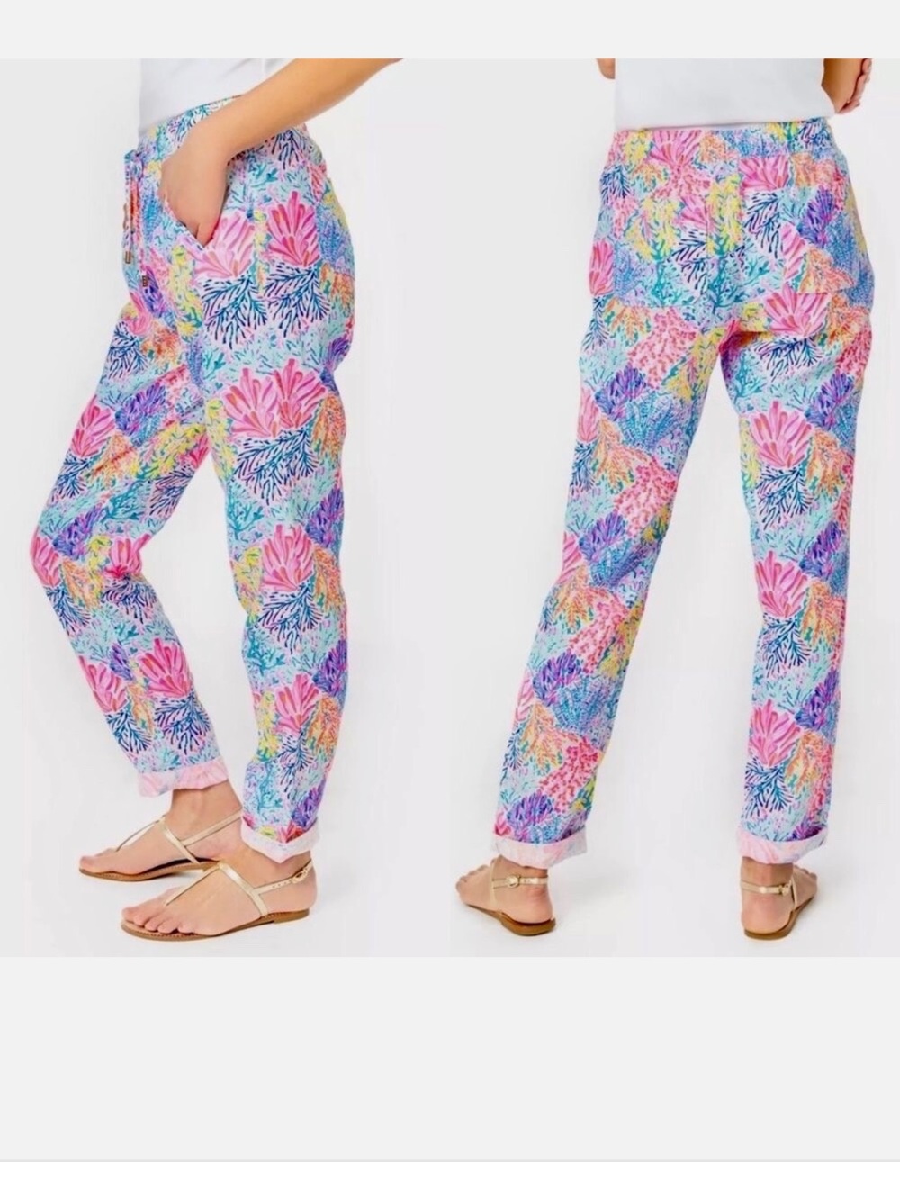 Lilly Pulitzer Pastel Coral & Sea Print Straight Leg Pants